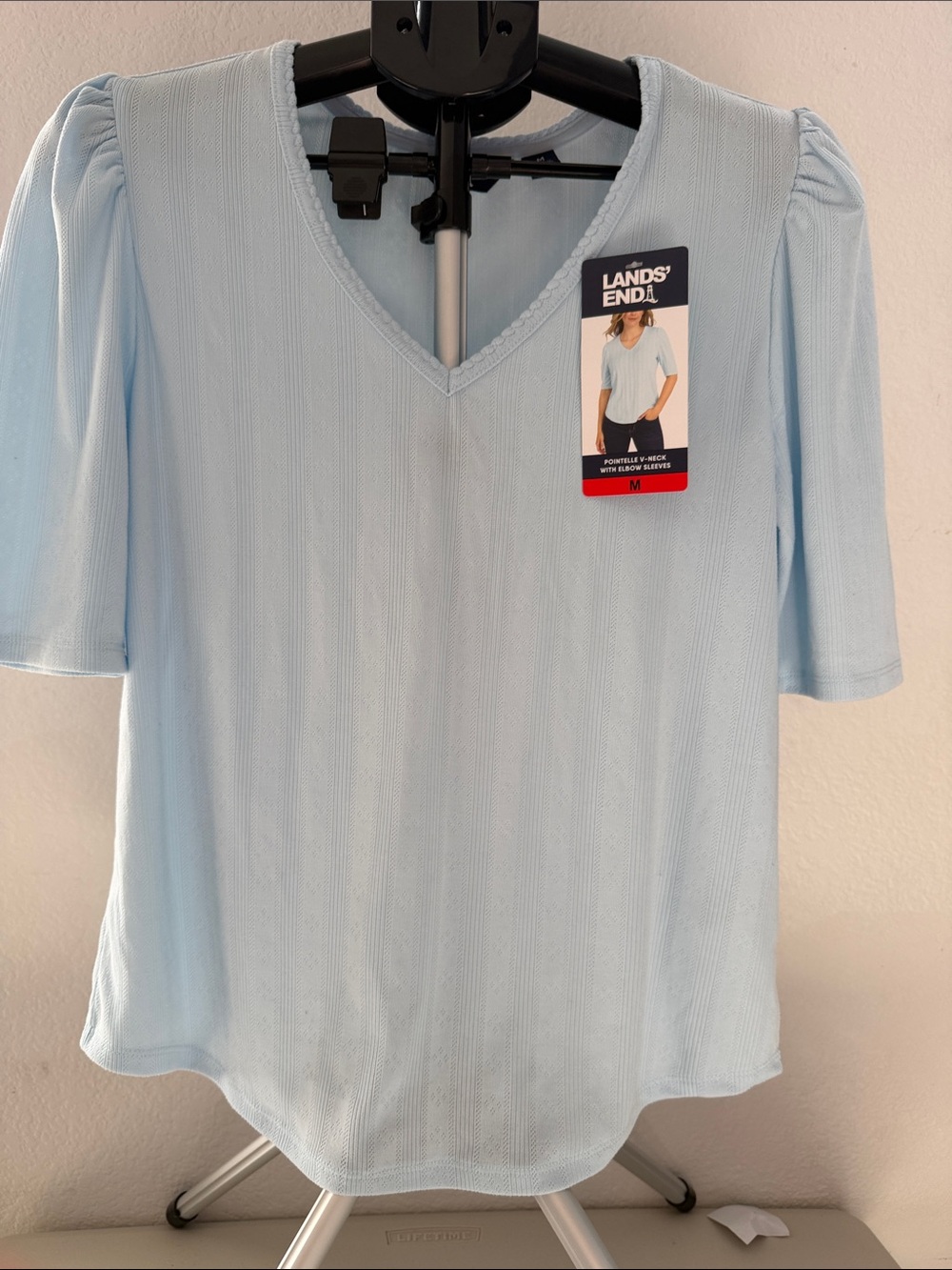 Lands' End Bright Light Blue V-Neck Short Sleeve Tee